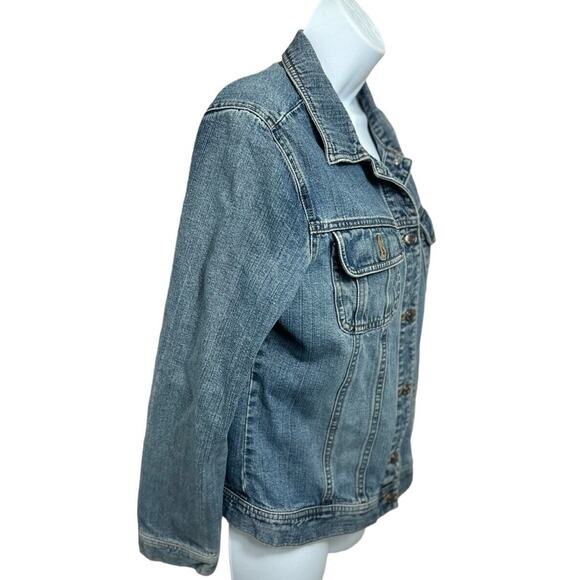 Vintage Y2K Old Navy Trucker Denim Jacket Sz M Light Blue Jean Wash - Picture 3 of 8